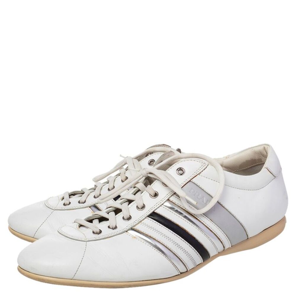Prada White Leather Low Top Sneakers Size 44 - Picture 4 of 7